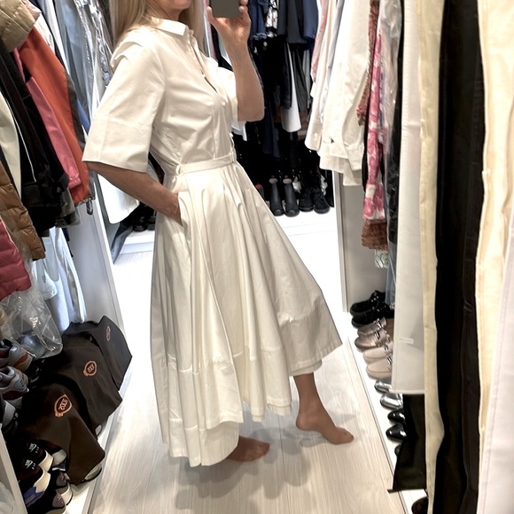 SALE! CO White Cotton Flared Shirtdress - Picture 2 of 16